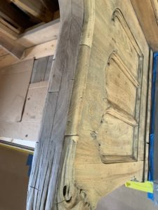 Shows gaps between stripped wood in the Inglenook