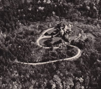 Aerial view of Lucknow Estate in black and white.