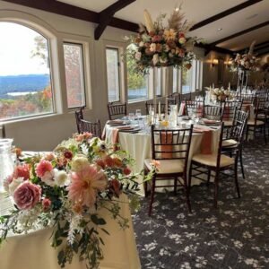 Wedding room setup with a view