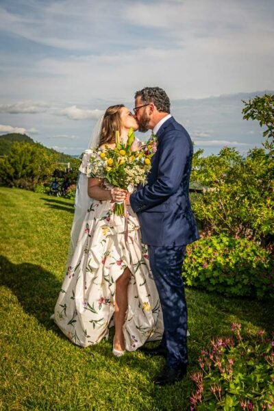 Bride and Groom at Castle in the Clouds